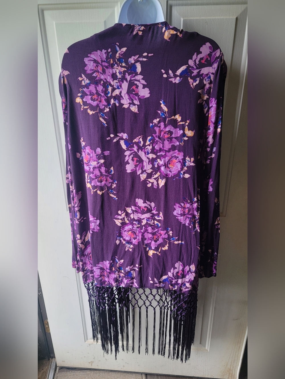 Torrid Floral Long Sleeve Kimono With Purple Tassels - Picture 2 of 5